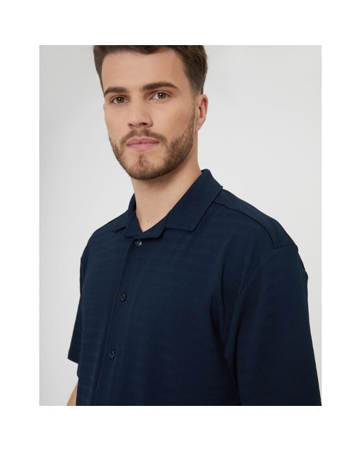Threadbare Blue Drewrea Short-Sleeve Patterned Shirt for men