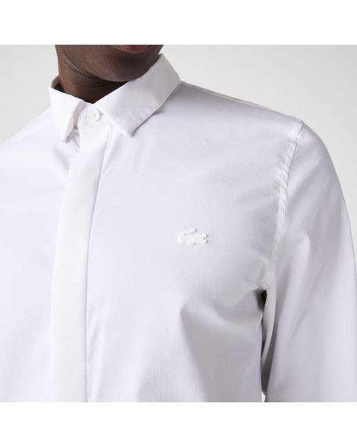 Lacoste White Slim Fit Concealed Placket Poplin Shirt for men
