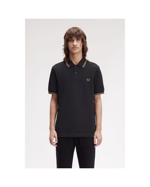 Fred Perry Black Short Sleeve Twin Tipped Polo Shirt for men