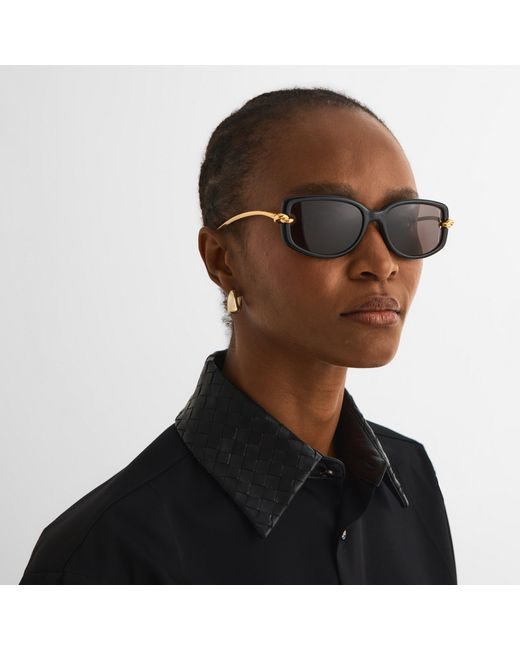 Bottega Veneta Black Bv1440Sa Rectangle Sunglasses
