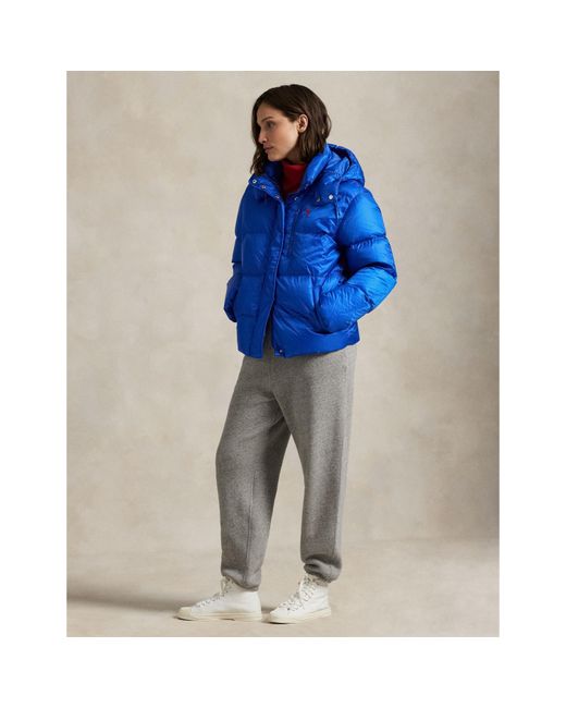 Polo Ralph Lauren Blue Carly Water-Repellent Quilted Duck Down Wind Resistant Detachable Hood Short Puffer Jacket
