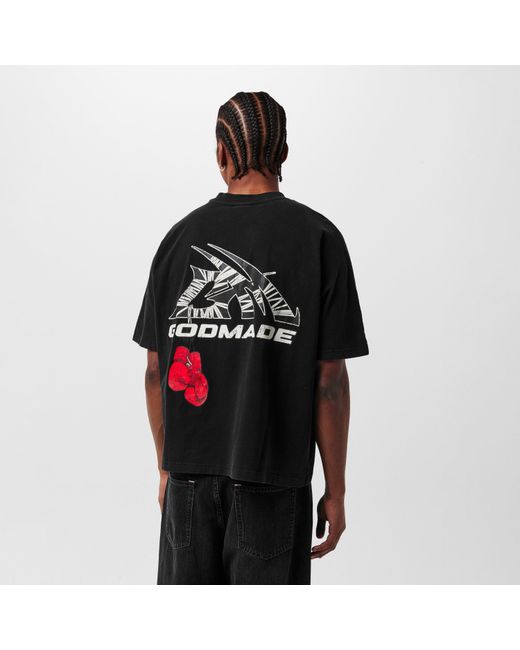 God Made Black Gm Logo Wrap Regular Fit T-Shirt for men
