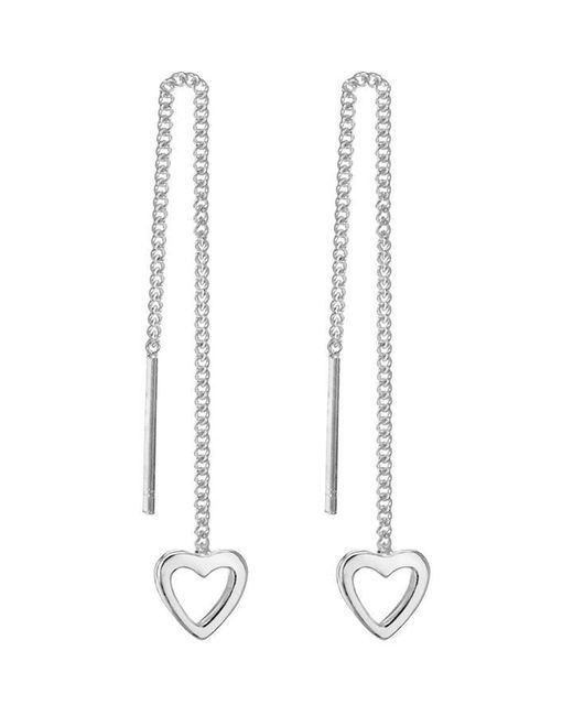 Be You White Sterling Pull-through Heart Drop Earrings