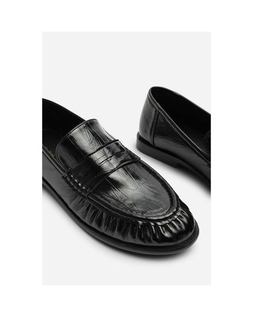 Where's That From Black Wheres Ruched Detail Flat Penny Loafers