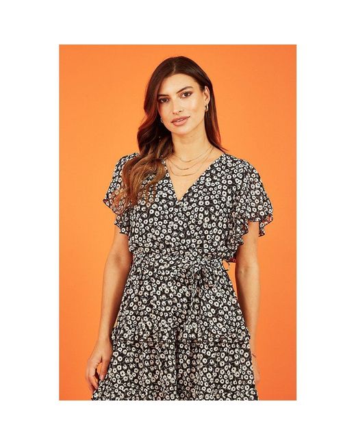 Mela London Black Floral Wrap Skater Dress