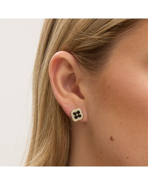 Jon Richard Metallic 14K Plated Crystal And Jet Clover Studs