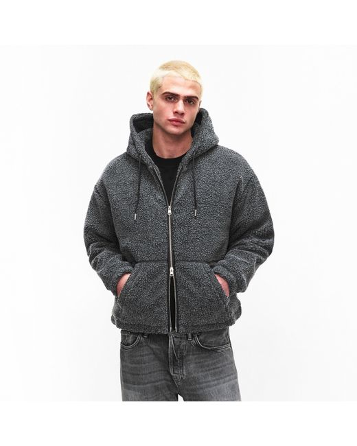 The Couture Club Blue Sherpa Zipped Bomber Jacket for men