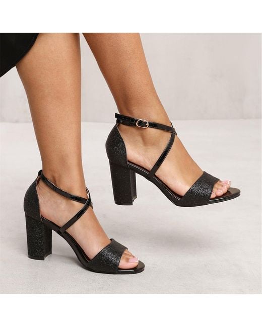Where's That From Black Ruth Mid High Block Heel Sandals