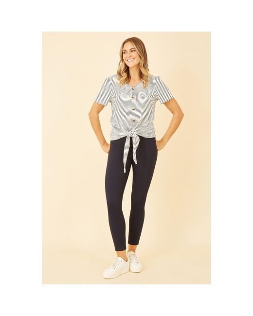 Yumi' Natural Striped Jersey Button Detail Top