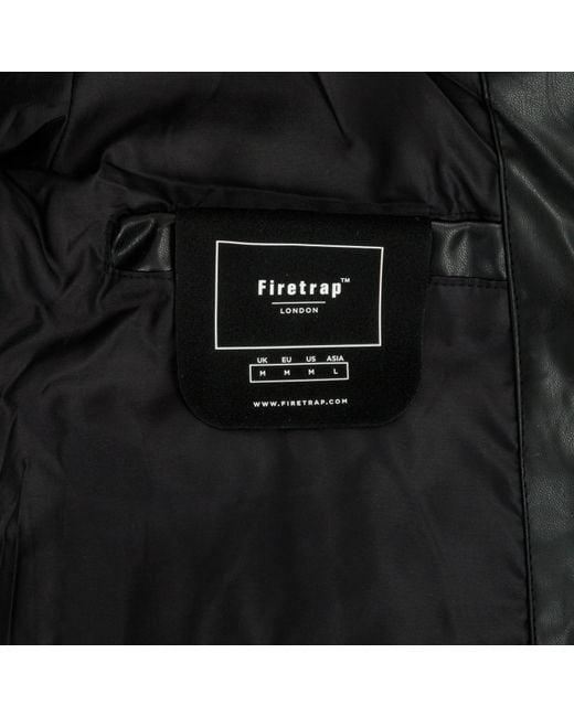 Firetrap Black Faux Leather Button Long Sleeve Quilted Jacket for men