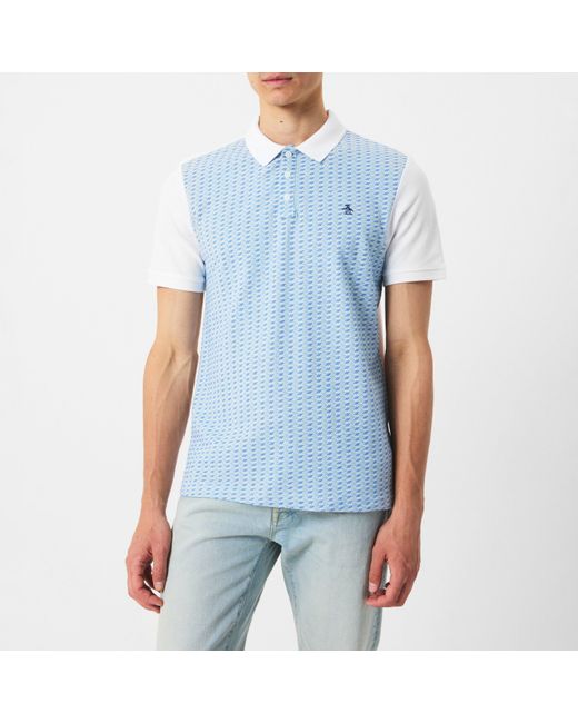 Original Penguin Blue Jacquard Short Sleeve Polo Shirt for men