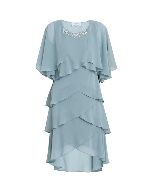 Gina Bacconi Blue Toni Chiffon Tier Jacket Dress