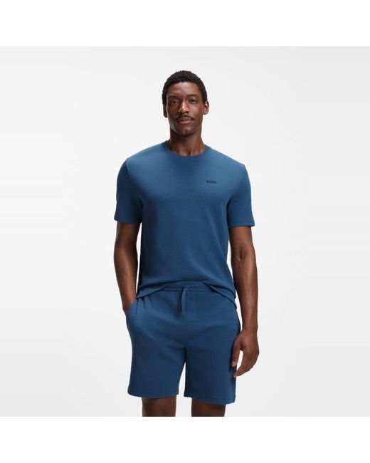 Boss Blue Bodywear Waffle T-Shirt With Structured Design for men