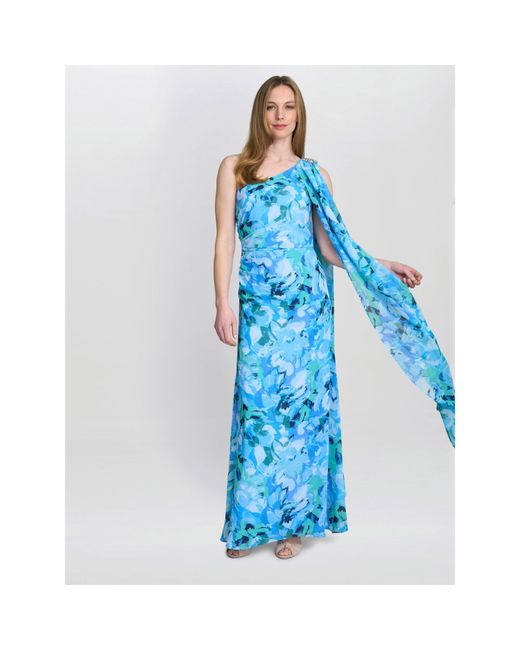 Gina Bacconi Blue Amelie Printed Chiffon Maxi Dress