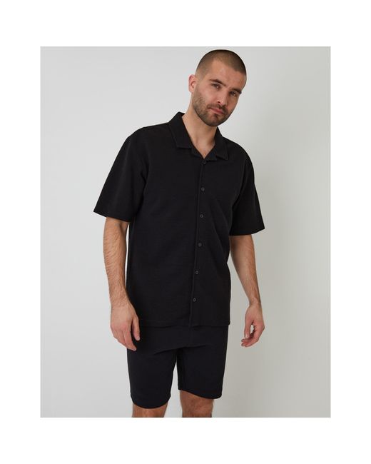 Threadbare Black Embley Short-Sleeve Patterned Shirt for men