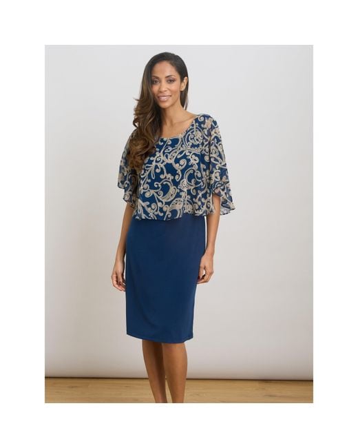 Gina Bacconi Blue Gracie Chiffon Overlay Dress