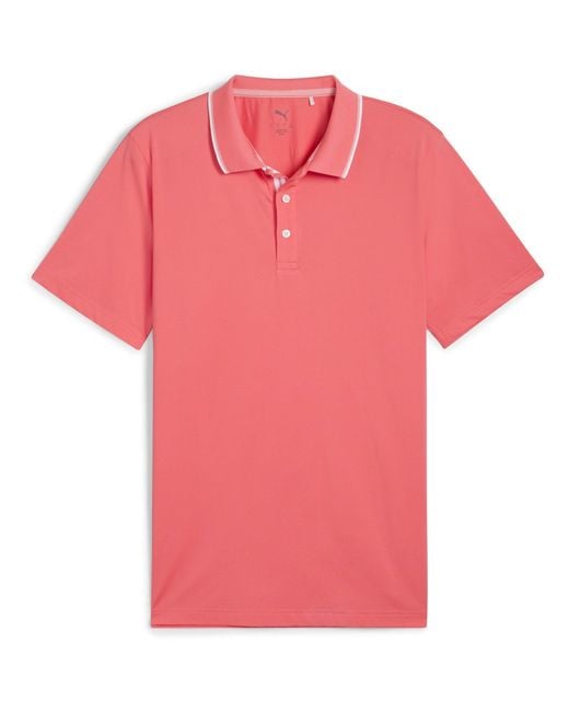 PUMA Pink Solid Polo Short Sleeve Performance Polo Shirt for men