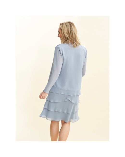 Gina Bacconi Blue Camira Lace Shoulder Tier Jacket Dress