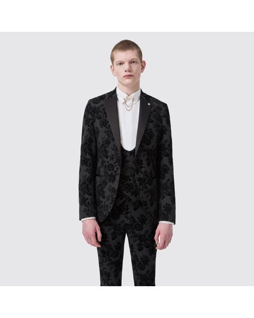Twisted Tailor Black Fleet Skinny Fit Flocked Jacket for men