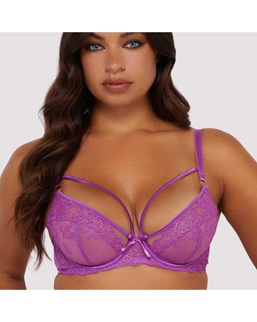 Playful Promises Purple Rosanna Long Line Embroidery Plunge Bra