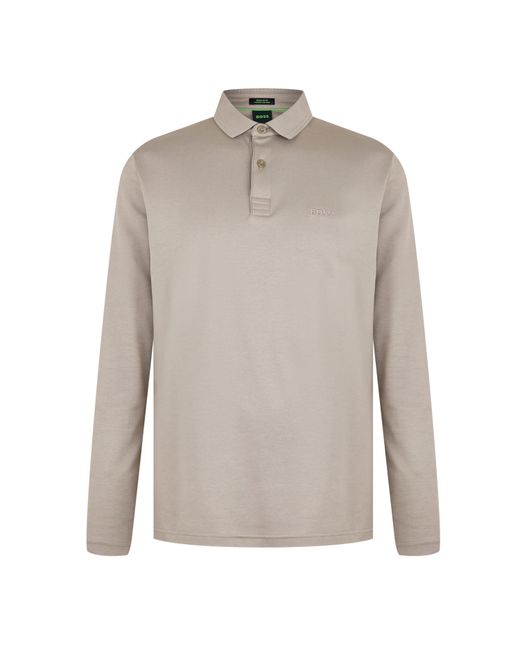 Boss Gray Pirol Long-Sleeve Polo Shirt, Timeless Design for men