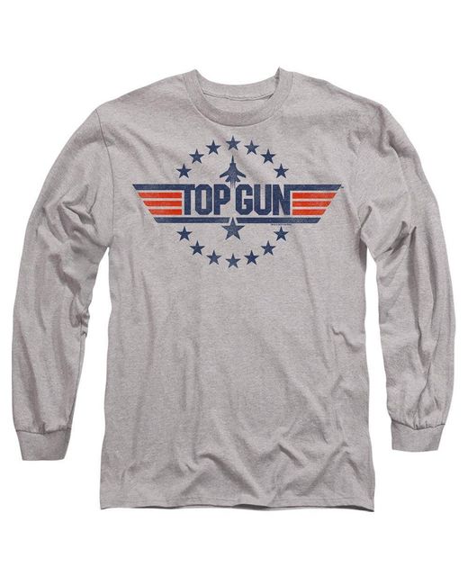 top gun Gray Star Logo Long Sleeve T-Shirt Athletic He for men