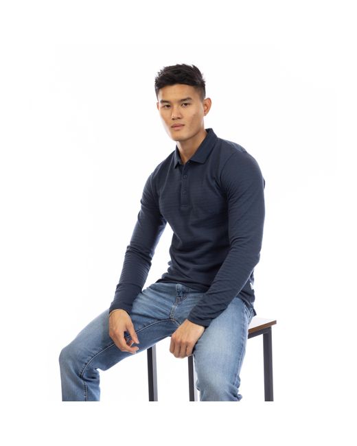 Peter Werth Blue Albery Long Sleeve Polo Shirt for men