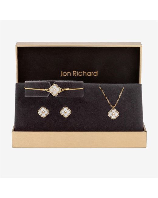 Jon Richard Black Plated Crystal Clover Trio Set