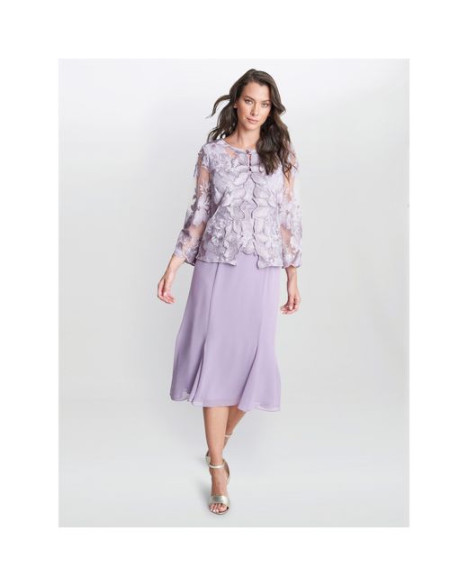 Gina Bacconi Purple Nadine Midi Length Mock Jacket Dress