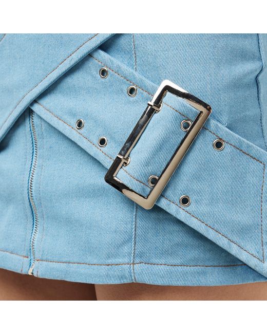 Missy Empire Blue Mid Wash Pastel Denim Belted Mini Skirt