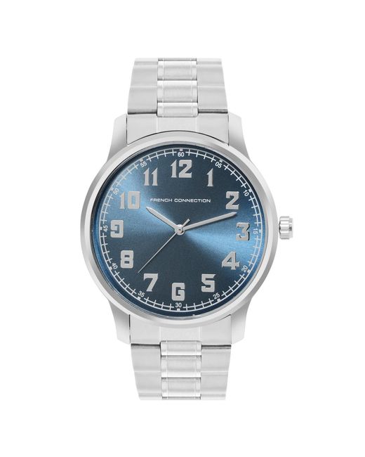 French Connection Blue Accessories Case Round Shape Strap Quartz Watch for men