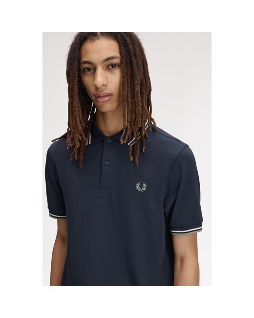 Fred Perry Blue Short Sleeve Twin Tipped Polo Shirt for men
