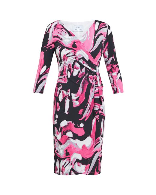 Gina Bacconi Purple Anabelle Printed Jersey Ruffle Dress