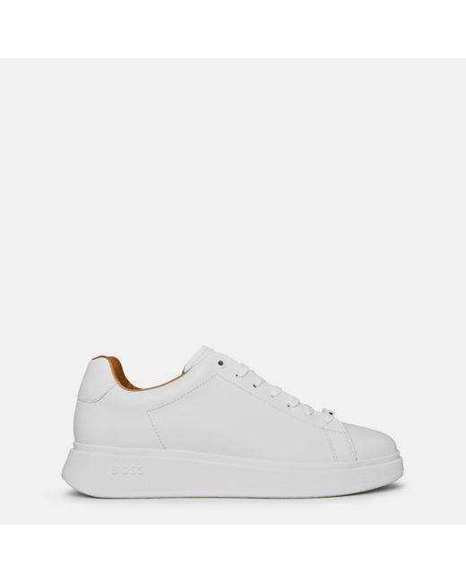 Boss White Bulton Platform Leather Trainers for men