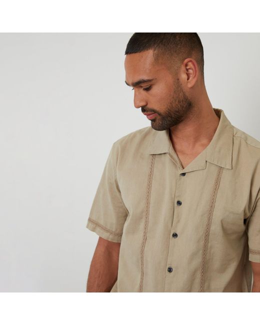 Threadbare Natural Linen Blend Lace Trim Relaxed Fit Shirt for men