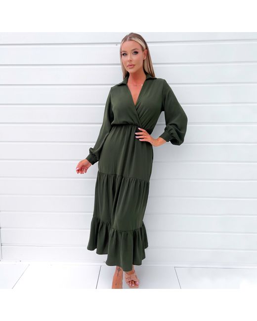 AX Paris Green Long Sleeve Wrap Top Smock Midi Dress