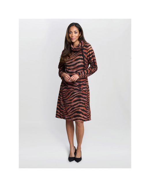 Gina Bacconi Red Aisling Animal Print Dress