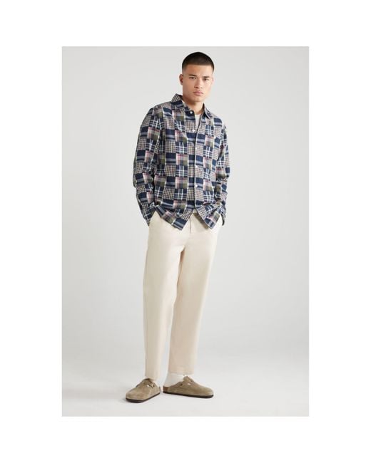 Farah Blue Womack Long-Sleeve Patterned Shirt for men