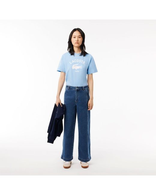 Lacoste Blue Signature Print Cotton T-Shirt for men
