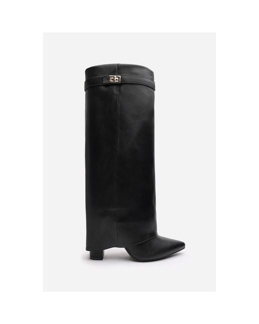Where's That From Black Where's Fold Over Shark Block Heel Point Toe Boots