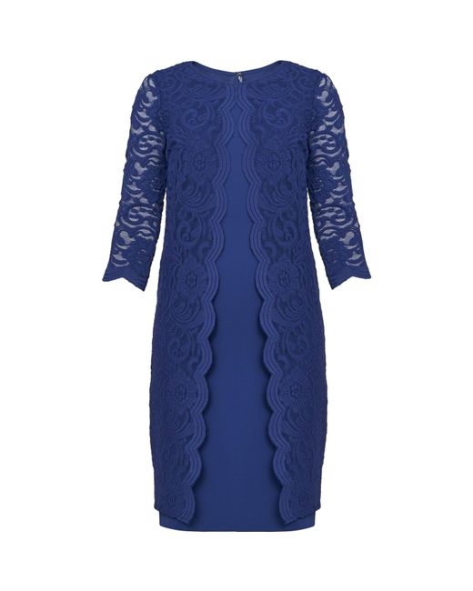 Gina Bacconi Blue Clarabelle Mock Lace Jacket Crepe Dress