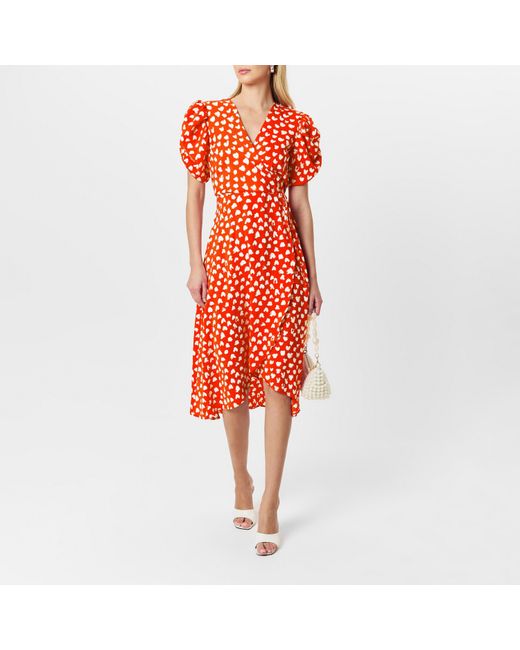 AX Paris Red Heart Printed Wrap Midi Dress