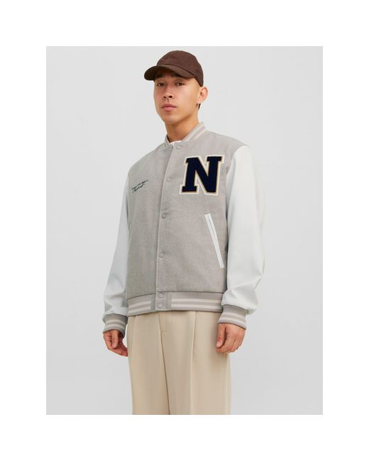 Jack & Jones Gray And College Wool Blend Short Bomber Jacket for men