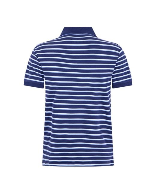 Polo Ralph Lauren Blue Pima Cotton Stripe Tailored Fit Short Sleeve Shirt for men