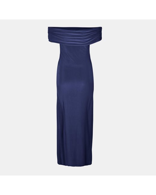 Biba Blue Bardot Maxi Slinky Dress