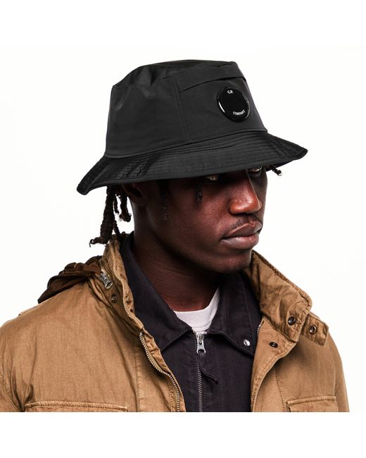 C P Company Black Bucket Hat for men