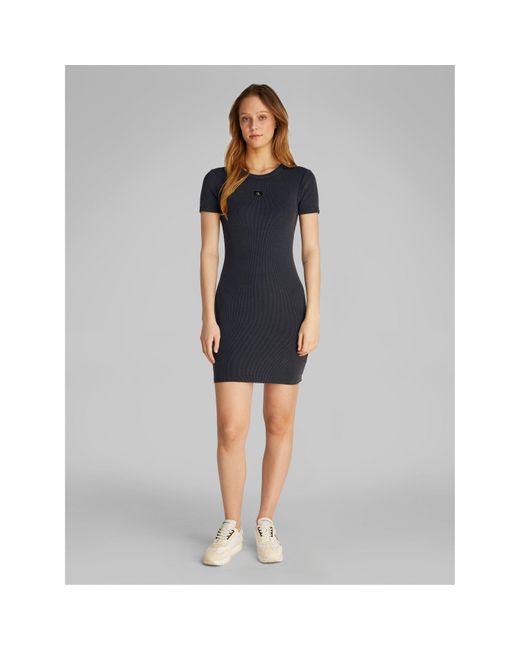 Calvin Klein Blue Washed Woven Label Rib Dress