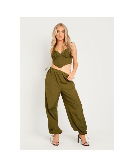 Missy Empire Green Ruched Cargo Trousers With Toggle