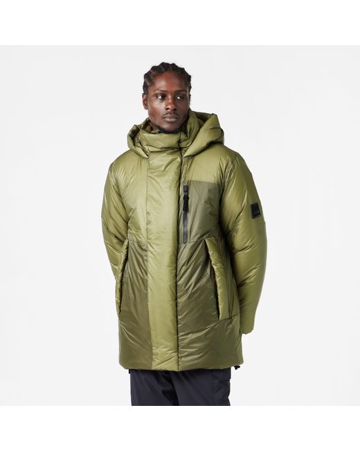 Rains Green Torna Long Waterproof Windproof Hooded Medium Puffer Jacket for men