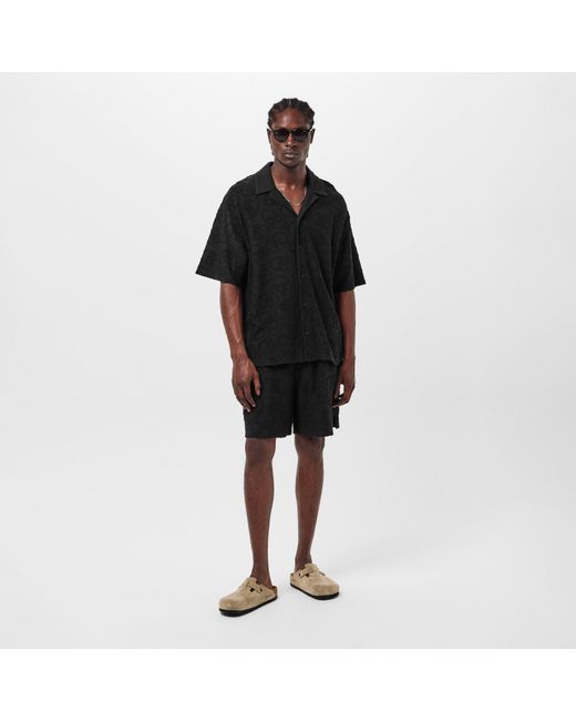Represent Black All Over Towel Fabric Short Sleeve Shirt for men